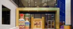 Hotel Missoni Kuwait features striped pools and giant zig zag patterned urns